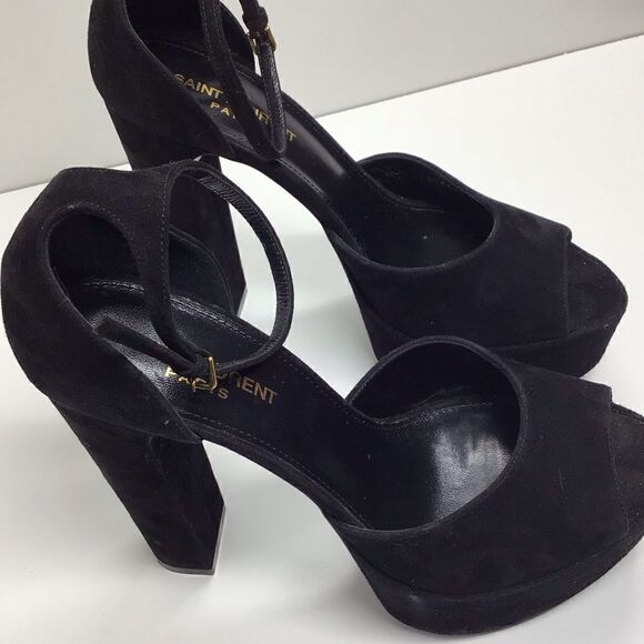 Saint Laurent Jodie Black Suede Platform Heels with Ankle Strap | Size EU 39 - Picture 10 of 16